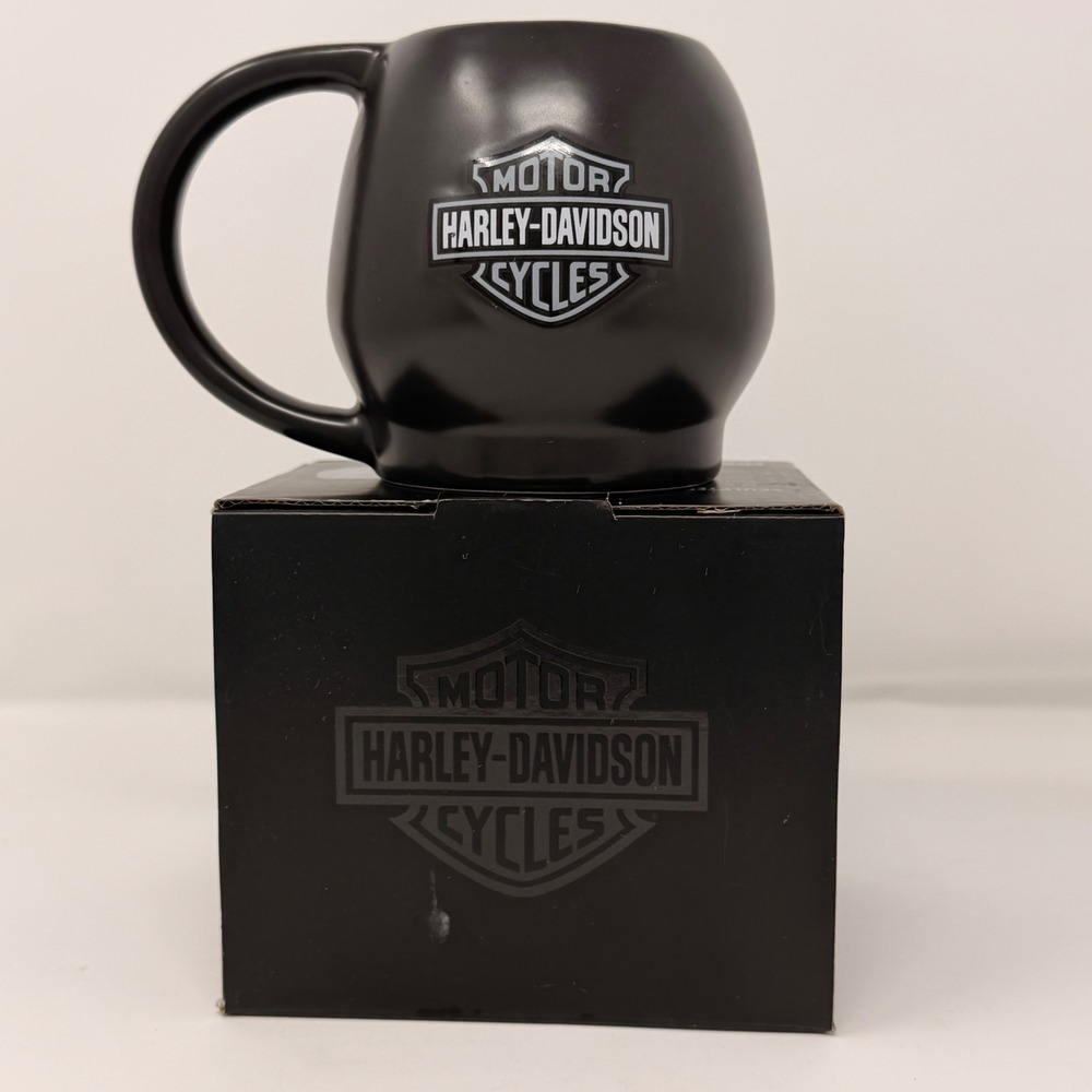 Harley-Davidson Matte Black Sculpted Skull Mug 14oz NIB Raised Bar & Shield - Picture 3 of 11